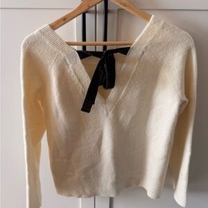 J. Crew Cream Sweater with Black Bow